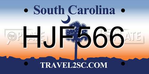 HJF566 South Carolina License Plate