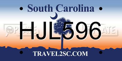 HJL596 South Carolina License Plate
