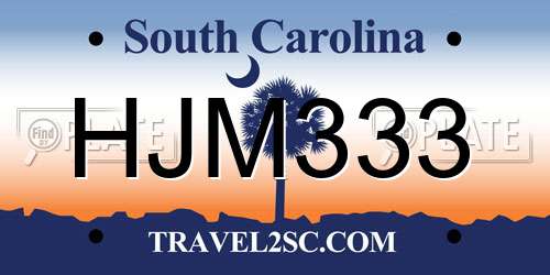 HJM333 South Carolina License Plate