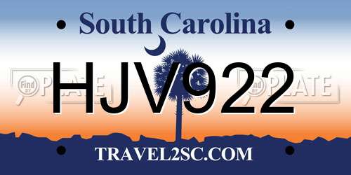HJV922 South Carolina License Plate