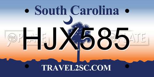 HJX585 South Carolina License Plate