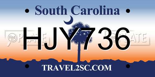 HJY736 South Carolina License Plate
