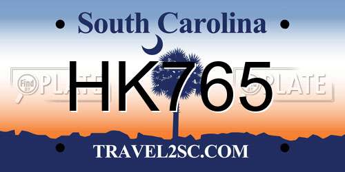 HK765 South Carolina License Plate