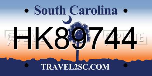 HK89744 South Carolina License Plate