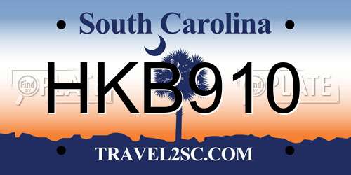 HKB910 South Carolina License Plate