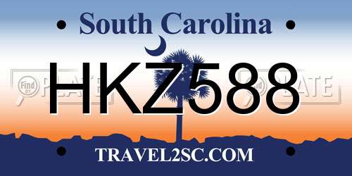 HKZ588 South Carolina License Plate