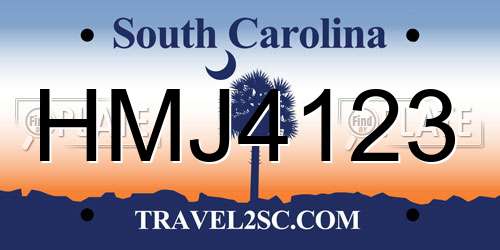 HMJ4123 South Carolina License Plate