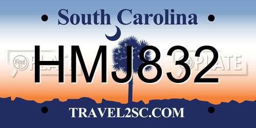 HMJ832 South Carolina License Plate