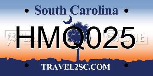 HMQ025 South Carolina License Plate