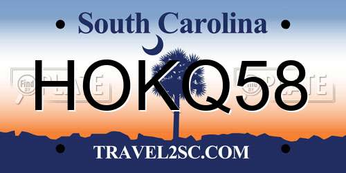 HOKQ58 South Carolina License Plate