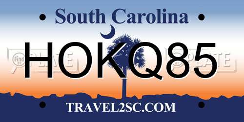 HOKQ85 South Carolina License Plate
