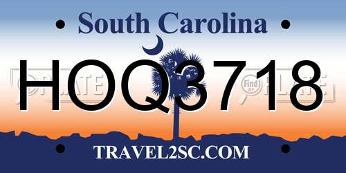 HOQ3718 South Carolina License Plate