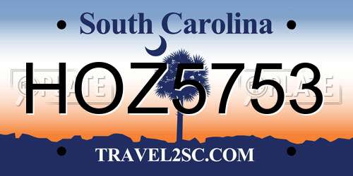 HOZ5753 South Carolina License Plate