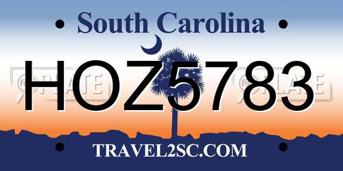 HOZ5783 South Carolina License Plate