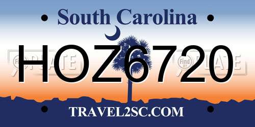 HOZ6720 South Carolina License Plate