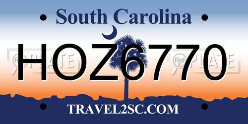 HOZ6770 South Carolina License Plate