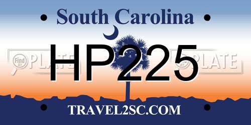 HP225 South Carolina License Plate