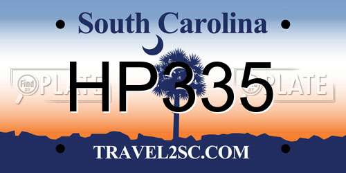 HP335 South Carolina License Plate