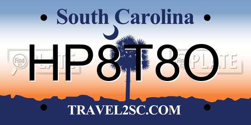 HP8T8O South Carolina License Plate