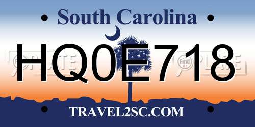HQ0E718 South Carolina License Plate
