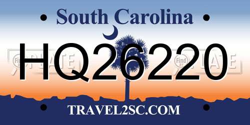 HQ26220 South Carolina License Plate