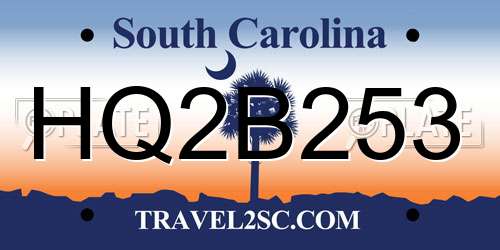 HQ2B253 South Carolina License Plate