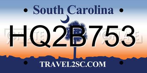 HQ2B753 South Carolina License Plate