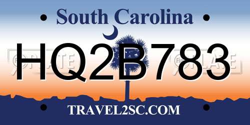 HQ2B783 South Carolina License Plate