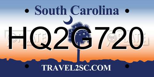 HQ2G720 South Carolina License Plate