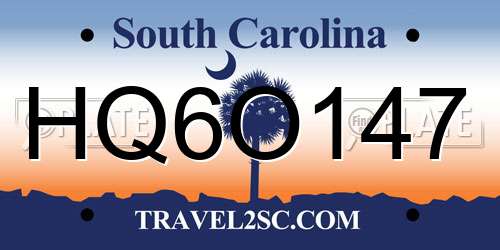 HQ6O147 South Carolina License Plate