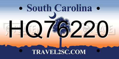 HQ76220 South Carolina License Plate