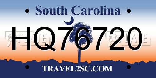 HQ76720 South Carolina License Plate