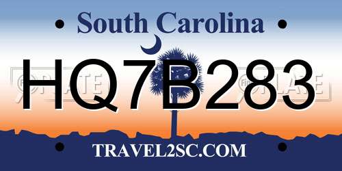 HQ7B283 South Carolina License Plate