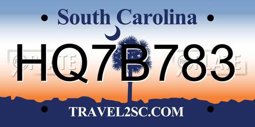 HQ7B783 South Carolina License Plate