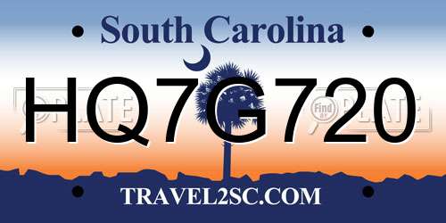 HQ7G720 South Carolina License Plate