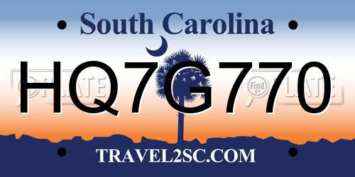 HQ7G770 South Carolina License Plate