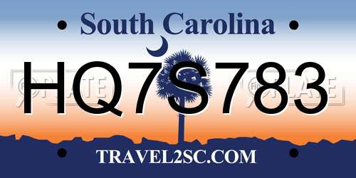 HQ7S783 South Carolina License Plate