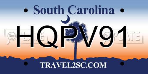 HQPV91 South Carolina License Plate