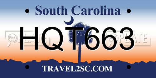 HQT663 South Carolina License Plate