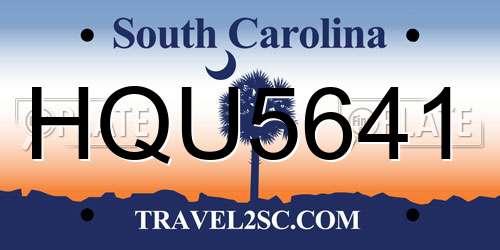 HQU5641 South Carolina License Plate