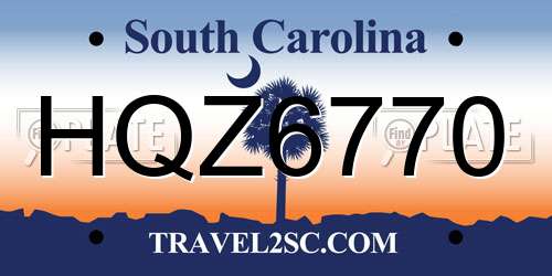 HQZ6770 South Carolina License Plate