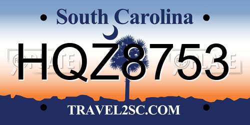 HQZ8753 South Carolina License Plate