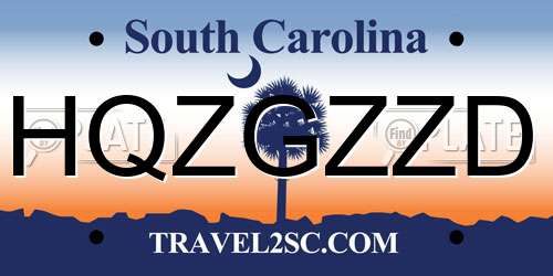 HQZGZZD South Carolina License Plate