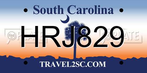 HRJ829 South Carolina License Plate
