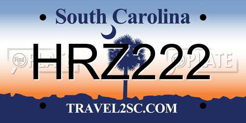 HRZ222 South Carolina License Plate