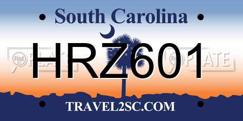 HRZ601 South Carolina License Plate