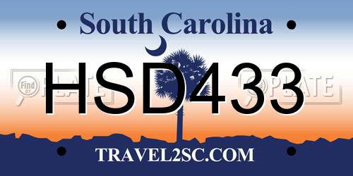 HSD433 South Carolina License Plate