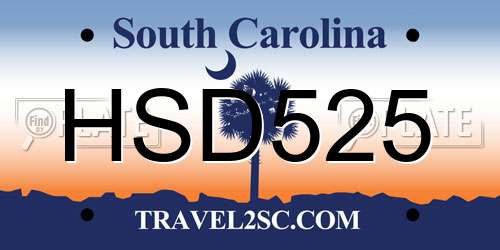 HSD525 South Carolina License Plate