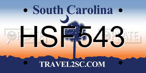HSF543 South Carolina License Plate