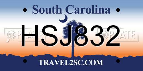 HSJ832 South Carolina License Plate